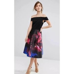 Ted Baker Off The Shoulder A-line Kimey Impressionist Bardot dress